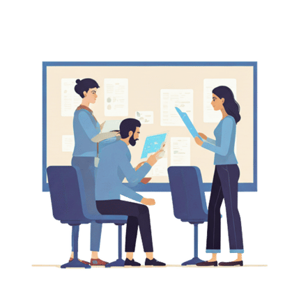 Students collaborating on digital projects in a modern classroom